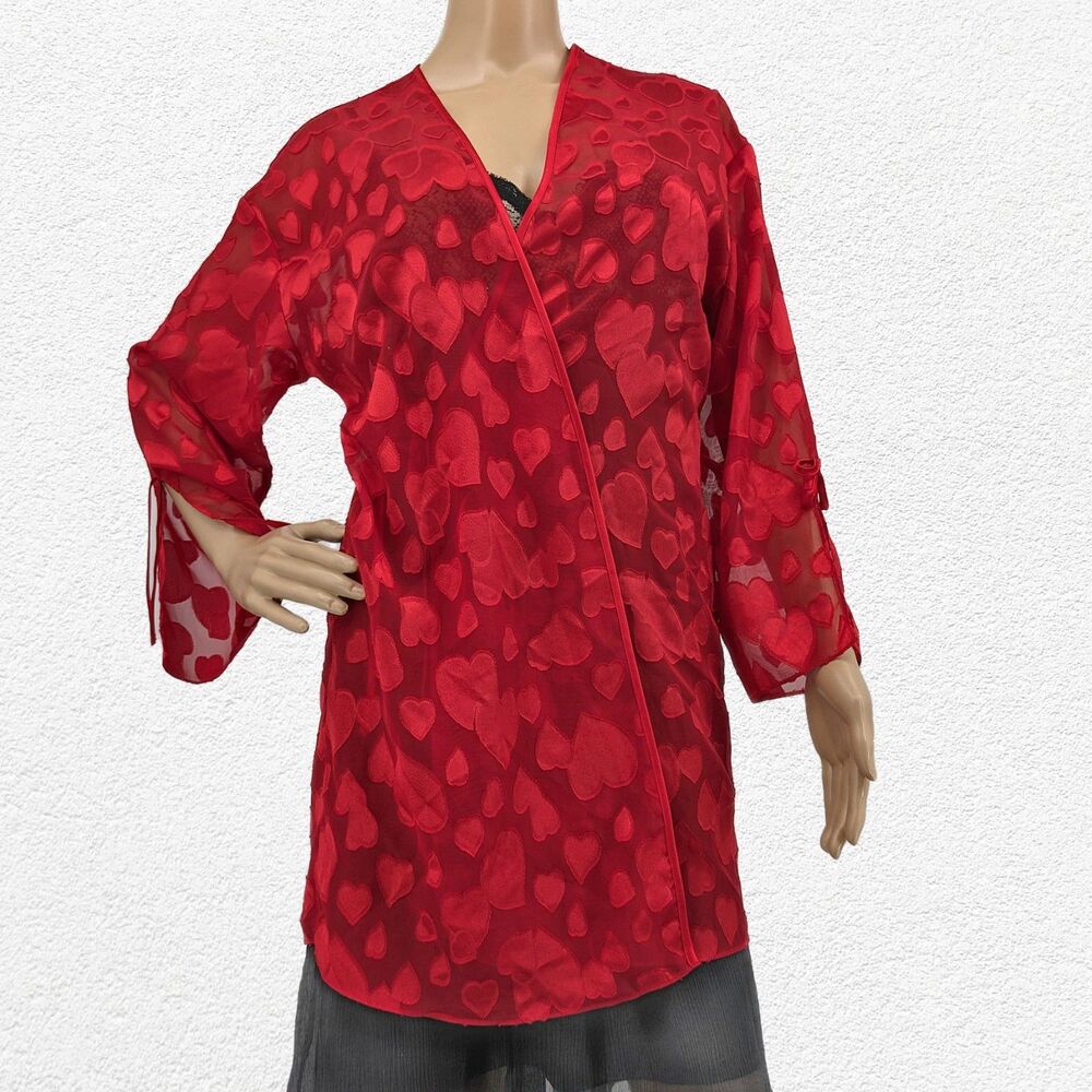 Vintage y2k Frederick's of Hollywood Red Robe Heart Sheer Valentines Size M